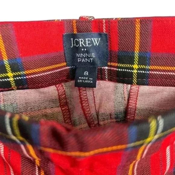 J.Crew Winnie Red Plaid Tartan Pant Skinny Ankle Length Side Zip | Womens Size 8 - Picture 3 of 6